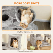 Large 170 cm Cat Tree Tower with Hammock Tunnel Condos and Scratching Posts Light Grey AOSOM