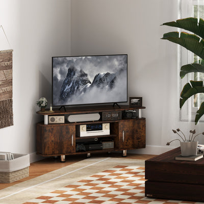 Rustic Brown TV Unit Cabinet for TVs up to 55 Inches with Storage Shelves and Cupboard by HOMCOM