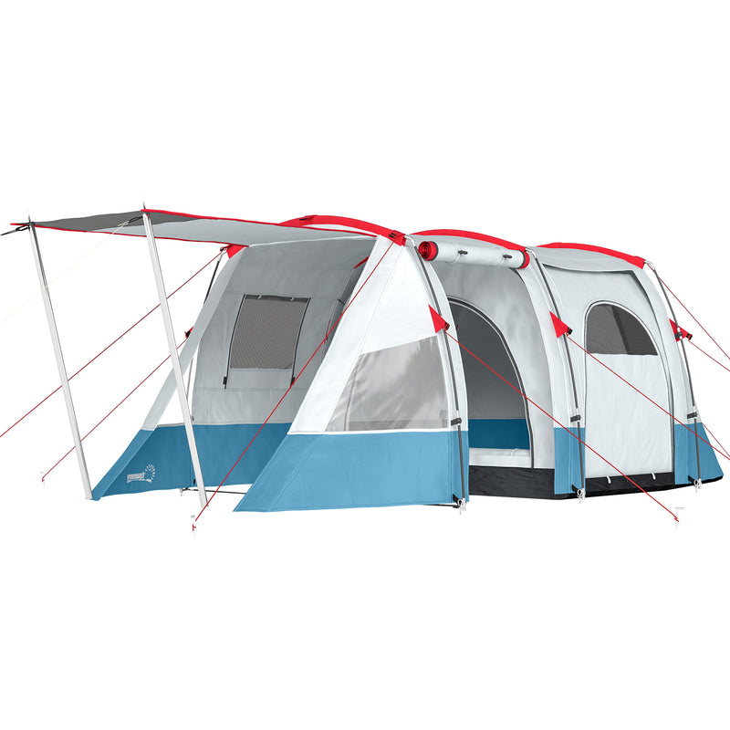 Outsunny 6-8 Person Tunnel Tent, Camping Tent with Bedroom, Living Room, Sewn-in Floor, 3 Doors and Carry Bag, 2000mm Water Column for Fishing, Hiking, Sports, and Traveling, Blue