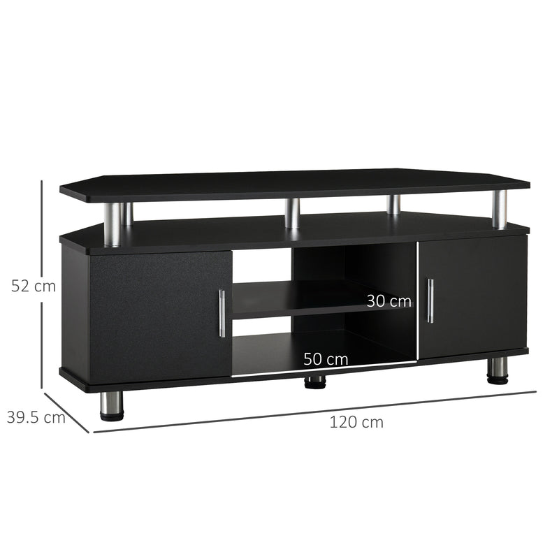 Black TV Unit For TVs Up To 55 Inches With Storage Shelves And Cupboard For Living Room