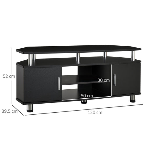 Black TV Unit For TVs Up To 55 Inches With Storage Shelves And Cupboard For Living Room