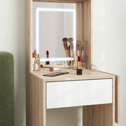 Dressing Table with Adjustable LED Mirror and Storage for Small Bedrooms Natural Wood AOSOM