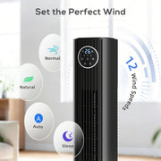 Tower Fan for Quiet Energy Efficient Cooling with 12 Speeds and Slim Design Black AOSOM
