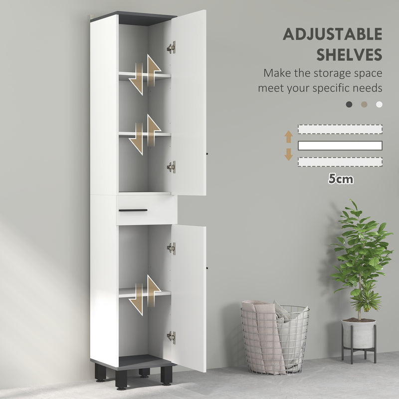 White 190cm Slim Bathroom Storage Floor Cabinet with Shelves by HOMCOM