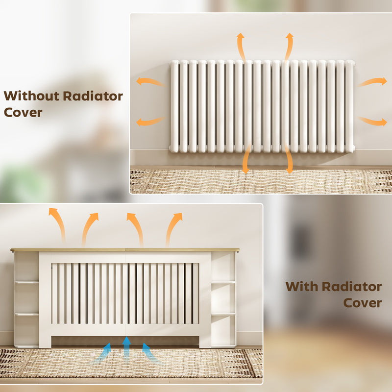 White Extra Large Radiator Cover with Storage Shelves for Living Room or Hallway, 191 x 19 x 83cm