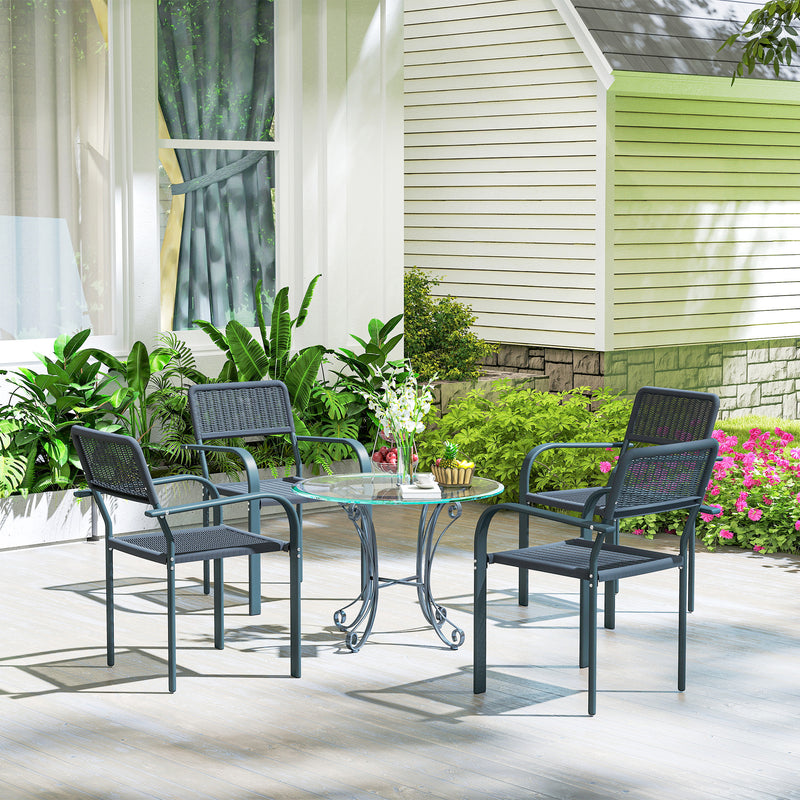 Set of 4 Stackable Rattan Effect Garden Chairs with Armrests Weather Resistant by Outsunny