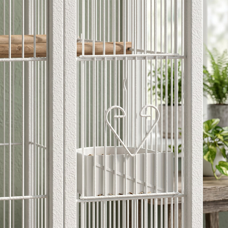 Mobile Bird Cage With Stand and Storage Shelf for Easy Cleaning and Moving White
