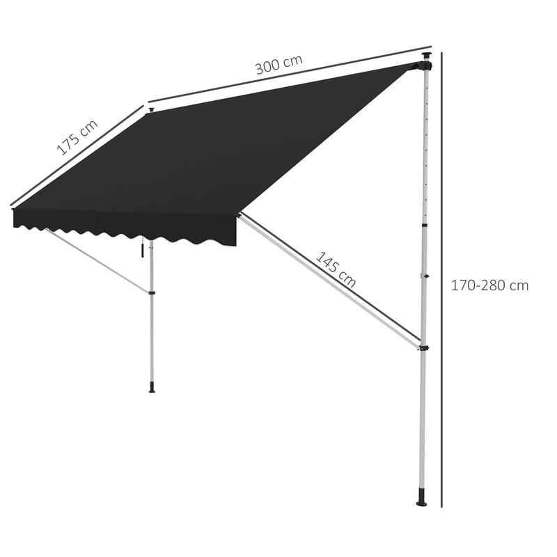 Black 3x1.5m Adjustable Outdoor Awning with Aluminium Frame by Outsunny