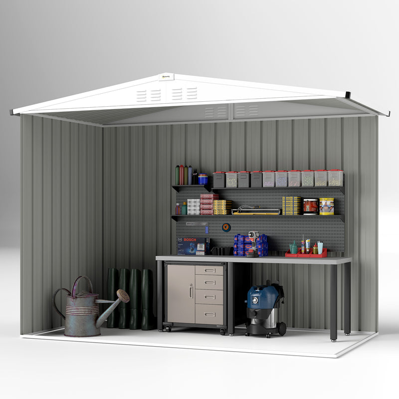 8x4 ft Metal Garden Storage Shed with Window Vents and Lockable Door Light Grey by Outsunny