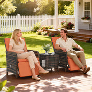 3 Piece Rattan Bistro Set With Cushions and Storage For Balcony or Patio Orange