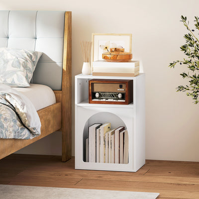 Bedside Table with Open Storage for Small Bedrooms Slim Space Saving Design White Homcom