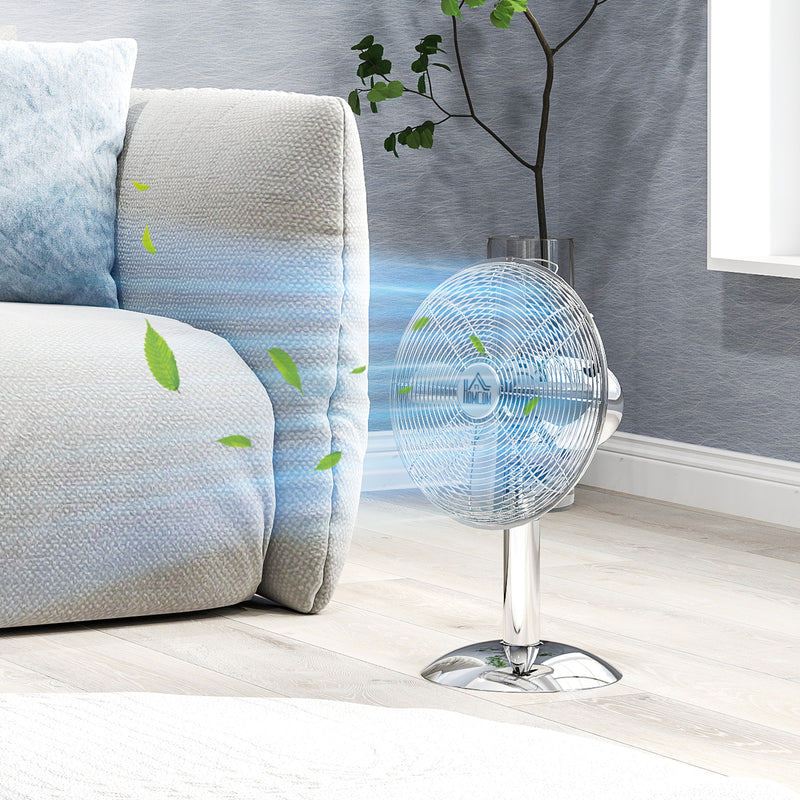 Silver Three Speed Oscillating Desk Fan with Adjustable Head