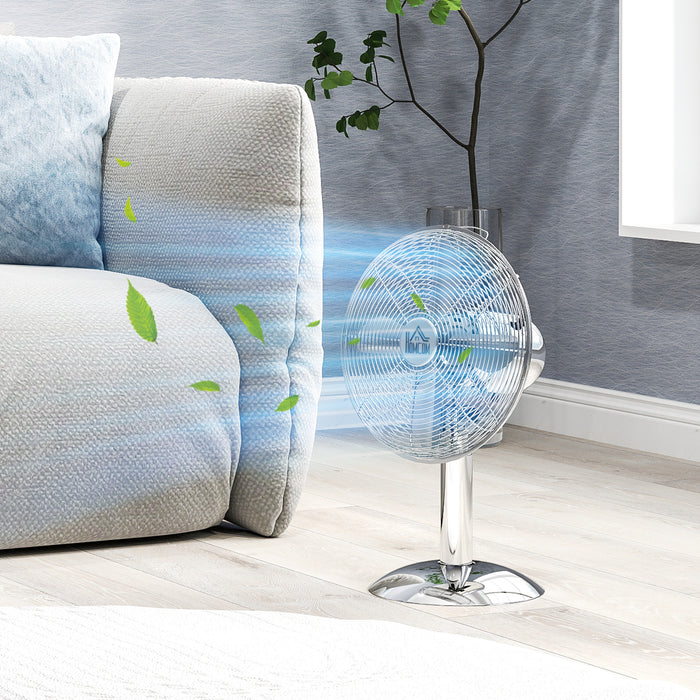 Silver Three Speed Oscillating Desk Fan with Adjustable Head
