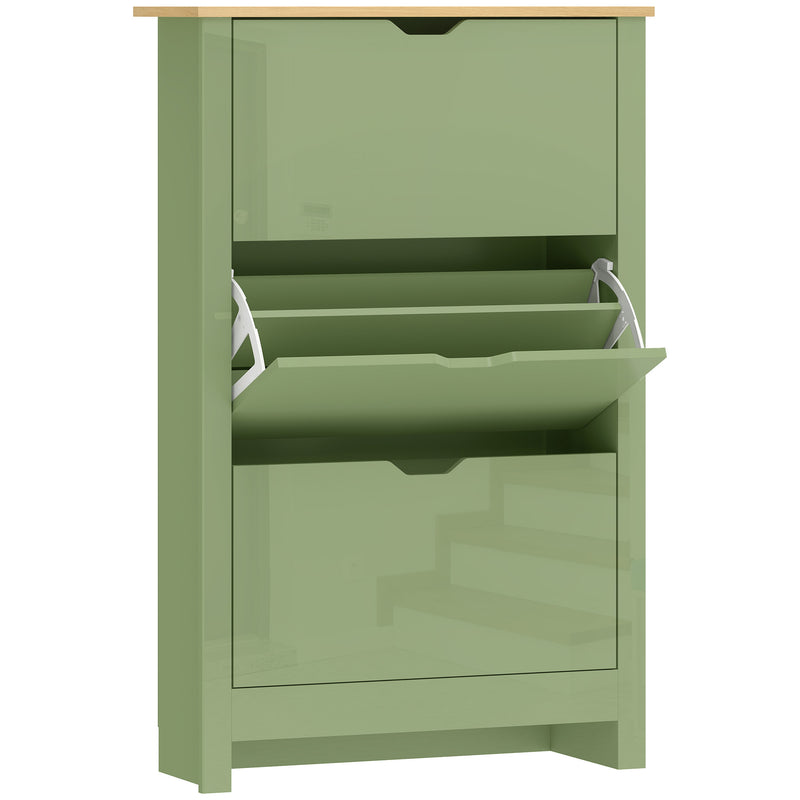 Slim Shoe Cabinet for Hallway Storage Fits 18 Pairs Easy Clean High Gloss Green AOSOM