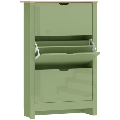 Slim Shoe Cabinet for Hallway Storage Fits 18 Pairs Easy Clean High Gloss Green AOSOM