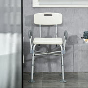 Height Adjustable Shower Chair with Padded Seat and Armrests for Elderly and Disabled, White