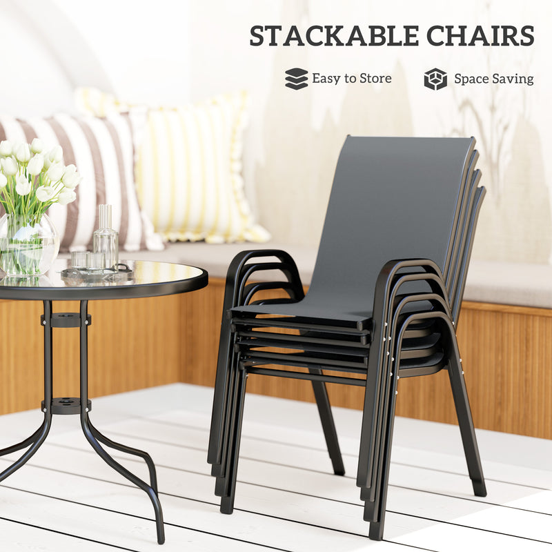 Five Piece Steel Patio Set with Glass Top Table Dark Grey by Outsunny