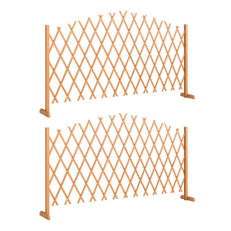 Freestanding Expandable Garden Privacy Screen Set of 2 Foldable Fir Wood Brown Outsunny