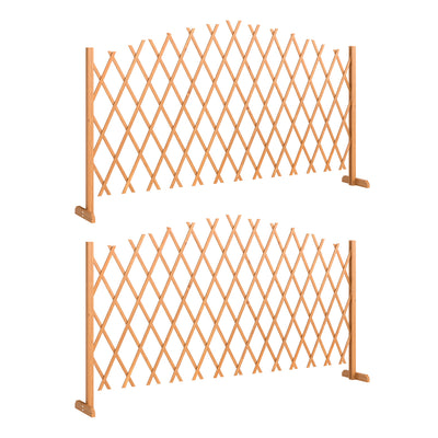 Freestanding Expandable Garden Privacy Screen Set of 2 Foldable Fir Wood Brown Outsunny