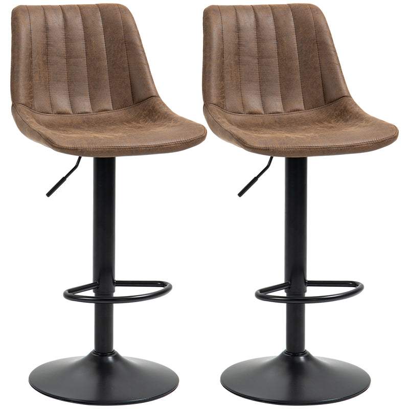 Set of 2 Swivel Bar Stools with Backrest and Adjustable Height for Kitchen Island Brown