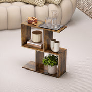 Slim S Shaped Side Table with 3 Storage Shelves Ideal for Small Spaces Rustic Brown