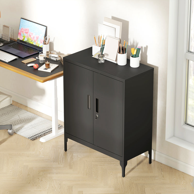 Lockable Metal Storage Cabinet With Adjustable Shelves Ideal For Office Or Garage Use Black