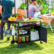 Black Outdoor BBQ Trolley with Foldable Side Table and Storage by Outsunny