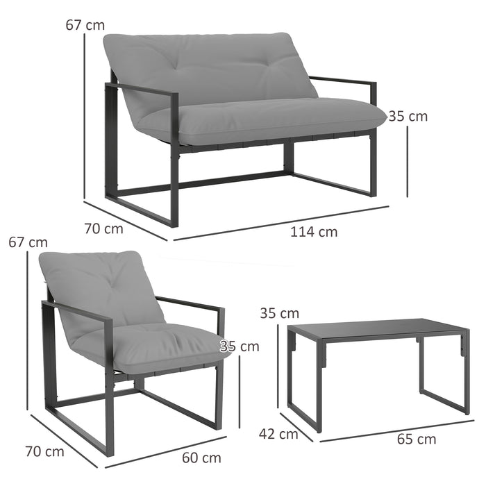 4 Piece Patio Dining Set with Cushions in Black and Light Grey by Outsunny