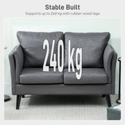 Two Seater Grey Leathaire Sofa With Padded Cushions For Living Room Comfort