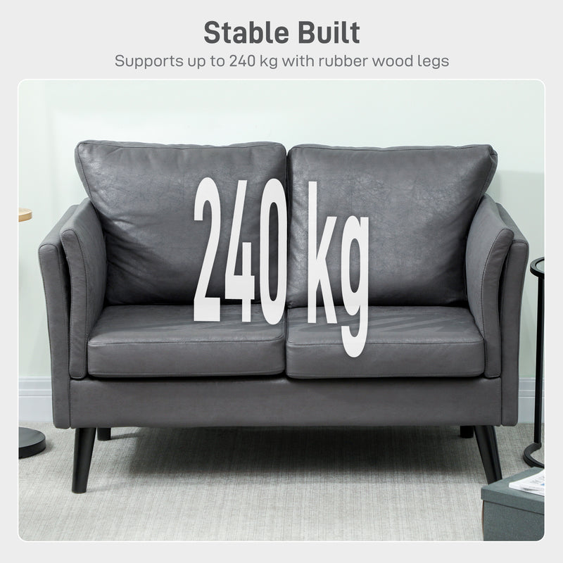 Two Seater Grey Leathaire Sofa With Padded Cushions For Living Room Comfort