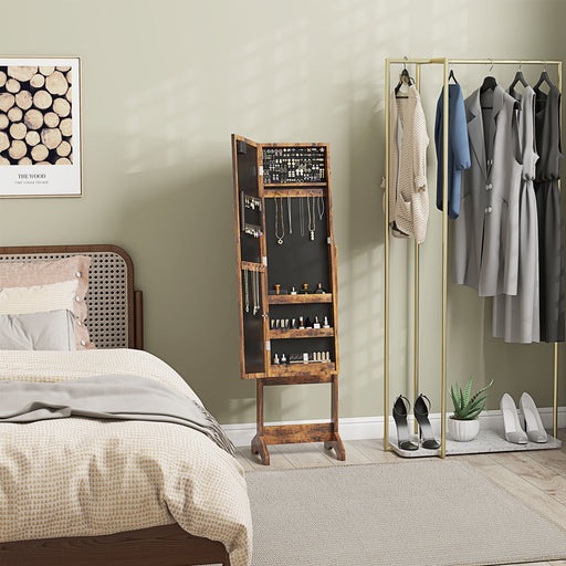 Freestanding Full Length Mirror Cabinet with LED Jewelry Storage and Adjustable Angle Rustic Brown