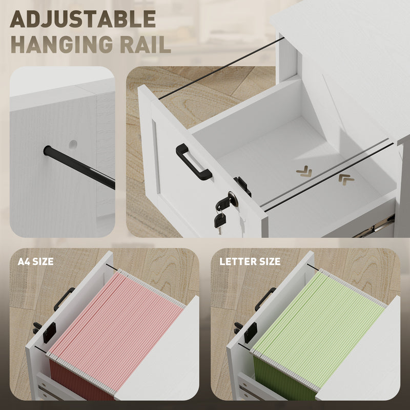 White 2 Drawer Lockable Filing Cabinet for Home Office Storage and Organisation Homcom