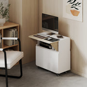 Folding Dining Table with Storage and Wheels for Small Spaces White Natural AOSOM
