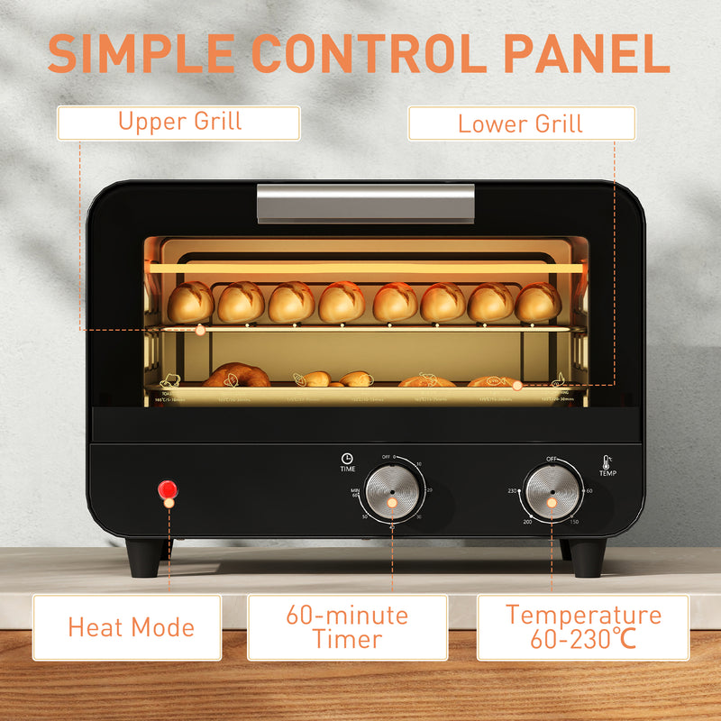 12L Mini Toaster Oven With Timer And Adjustable Heat Ideal For Small Kitchens Black AOSOM