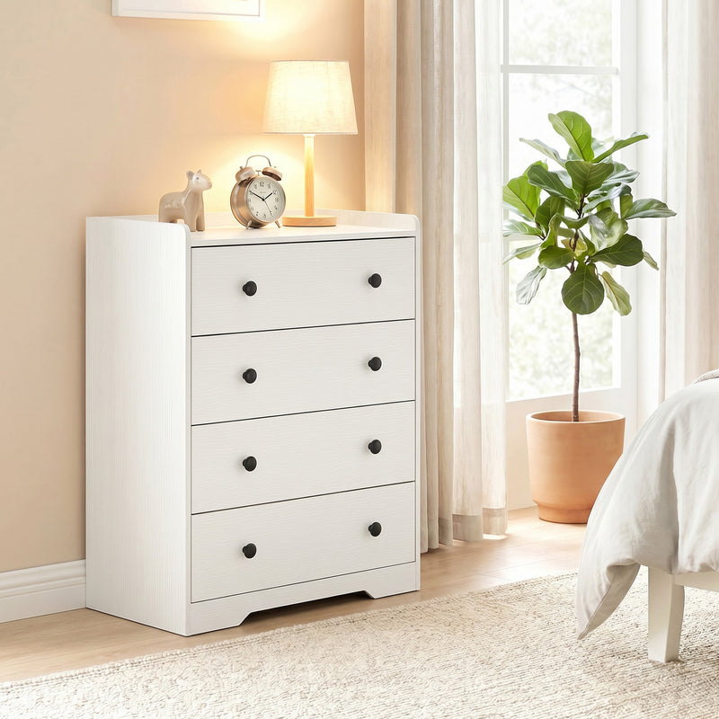 Slim Chest of Drawers for Small Bedrooms with Open Shelf and 4 Deep Drawers