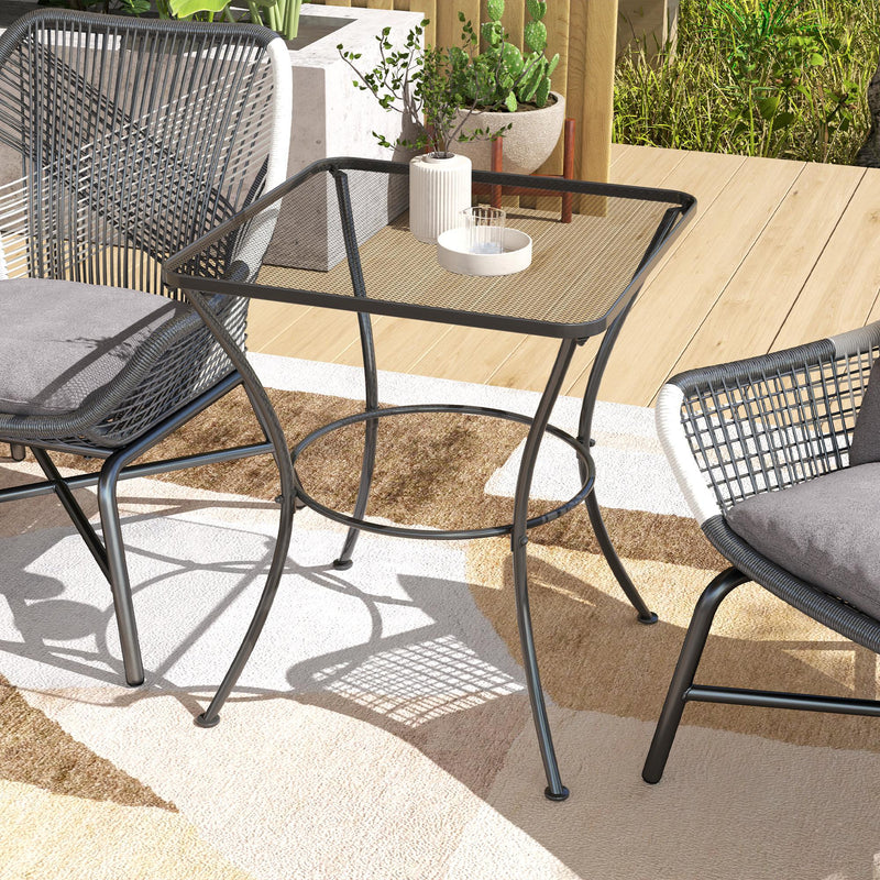 Black 60cm Square Garden Bistro Table with Metal Mesh Top by Outsunny