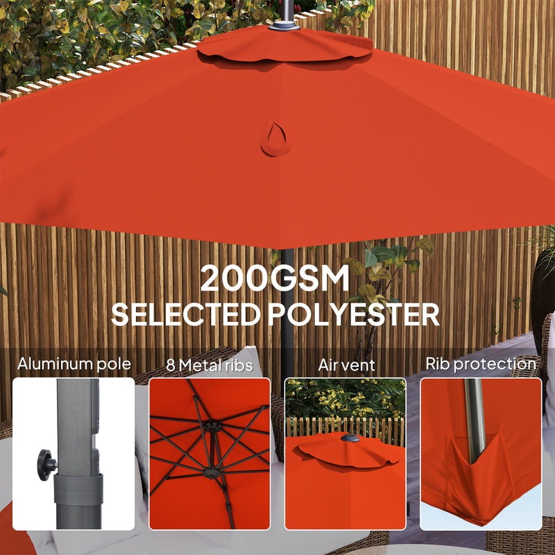 Orange 5 Position Overhanging Garden Parasol for Outdoor Shade by Outsunny