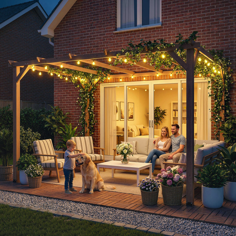 4m x 3m Wooden Pergola for Shaded Outdoor Seating and Climbing Plants Maple Wood Effect
