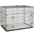 Foldable Dog Crate with 2 Doors Tray and Soft Cushion for Medium Large Dogs Black by PawHut