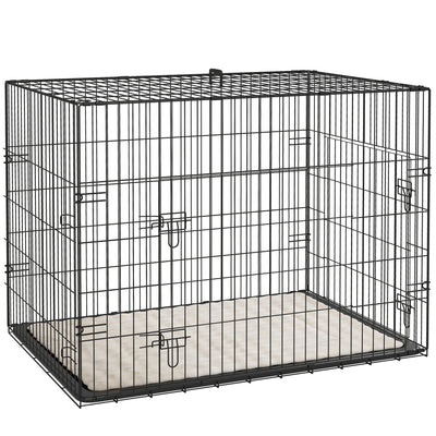 Foldable Dog Crate with 2 Doors Tray and Soft Cushion for Medium Large Dogs Black by PawHut