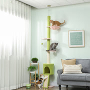 Adjustable Floor to Ceiling Cat Tree with Hammock Condo and Scratching Posts Green AOSOM
