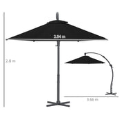 Black 3m Cantilever Garden Parasol With 360Â° Rotation and Crank Handle Premium Quality by Outsunny