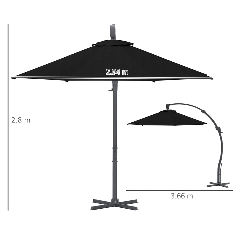 Black 3m Cantilever Garden Parasol With 360Â° Rotation and Crank Handle Premium Quality by Outsunny