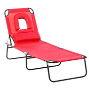 Red Foldable Sun Lounger with Pillow and Reading Hole for Garden or Beach Relaxation