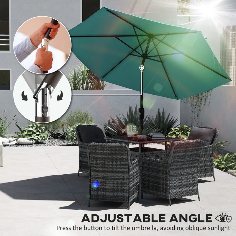 Garden Parasol Umbrella with Tilt and Crank for Garden or Patio Metal Pole UPF 30+ Protection Turquoise