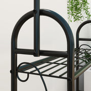 Black 3 Tier Metal Plant Stand with Hanging Rod and Hooks for Indoor and Outdoor Use by Outsunny
