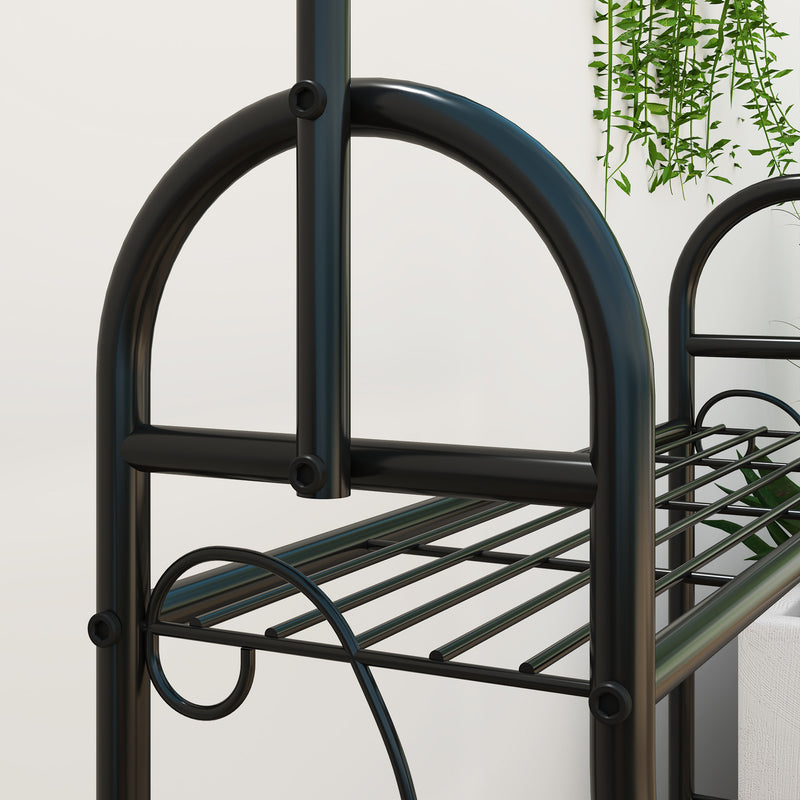 Black 3 Tier Metal Plant Stand with Hanging Rod and Hooks for Indoor and Outdoor Use by Outsunny