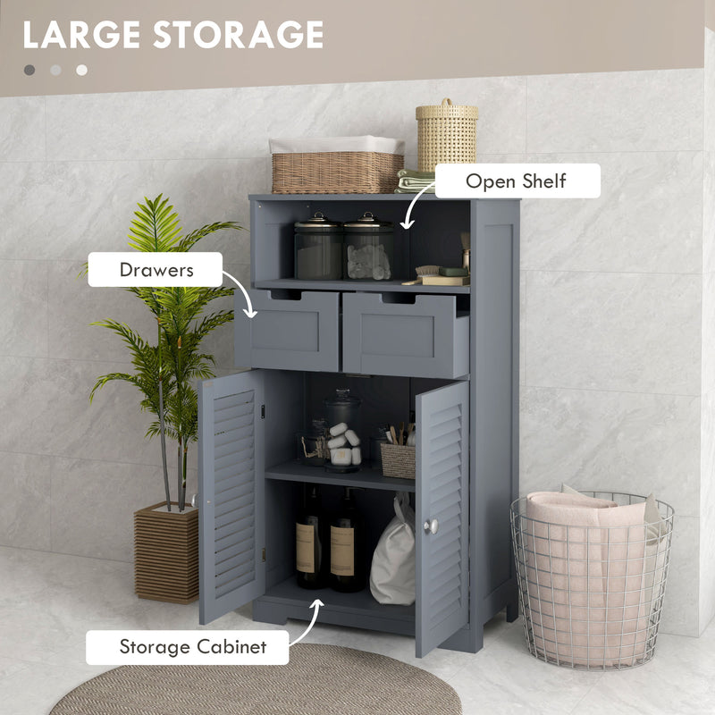 Three Part Bathroom Storage Unit With Shelf Drawers And Cupboard For Organising, Grey