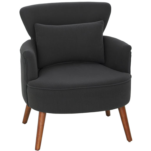 Retro Corduroy Accent Chair With Padded Seat Ideal for Living Rooms or Bedrooms Black