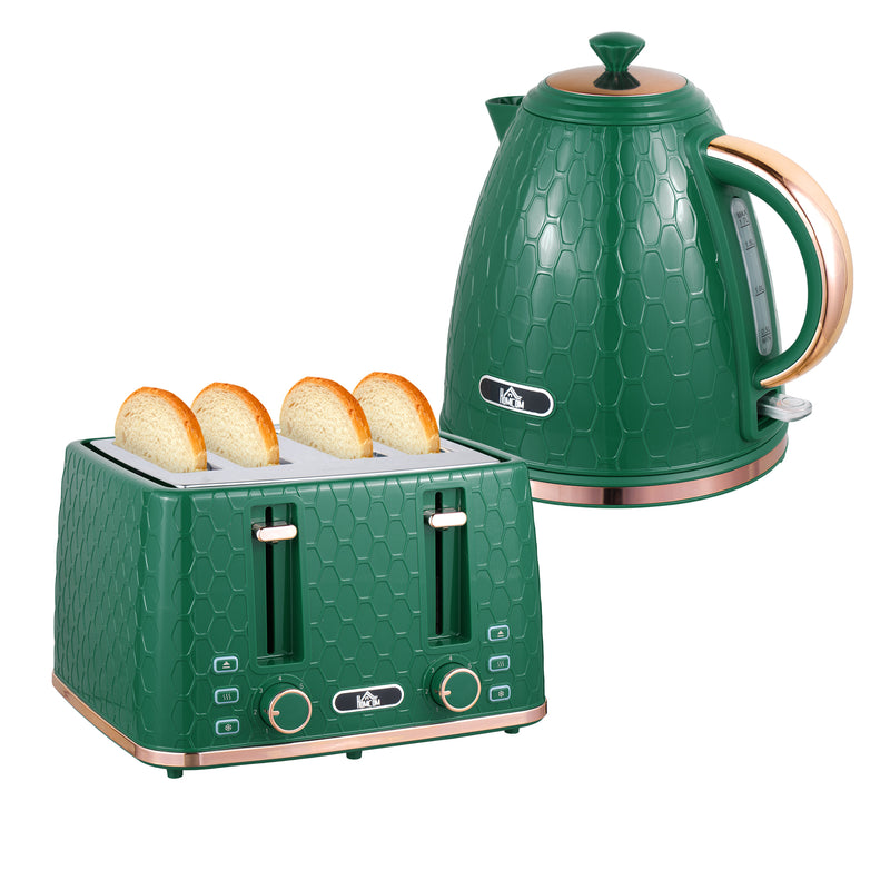 Fast Boil 17L Jug Kettle and 4 Slice Toaster Set with Browning Control Green